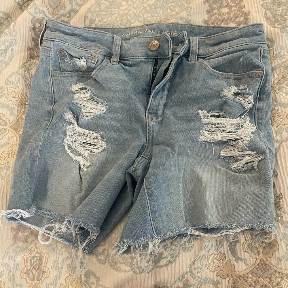 American Eagle Outfitters Women's Ripped Jean Shorts - Light Blue